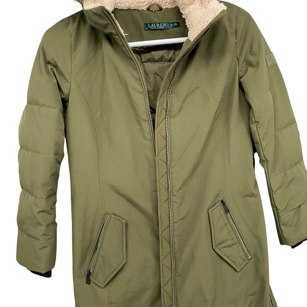 Lauren Ralph Lauren Womens Olive Green Faux Fur Trim Hooded Down Puffer Small‎ - Picture 13 of 13